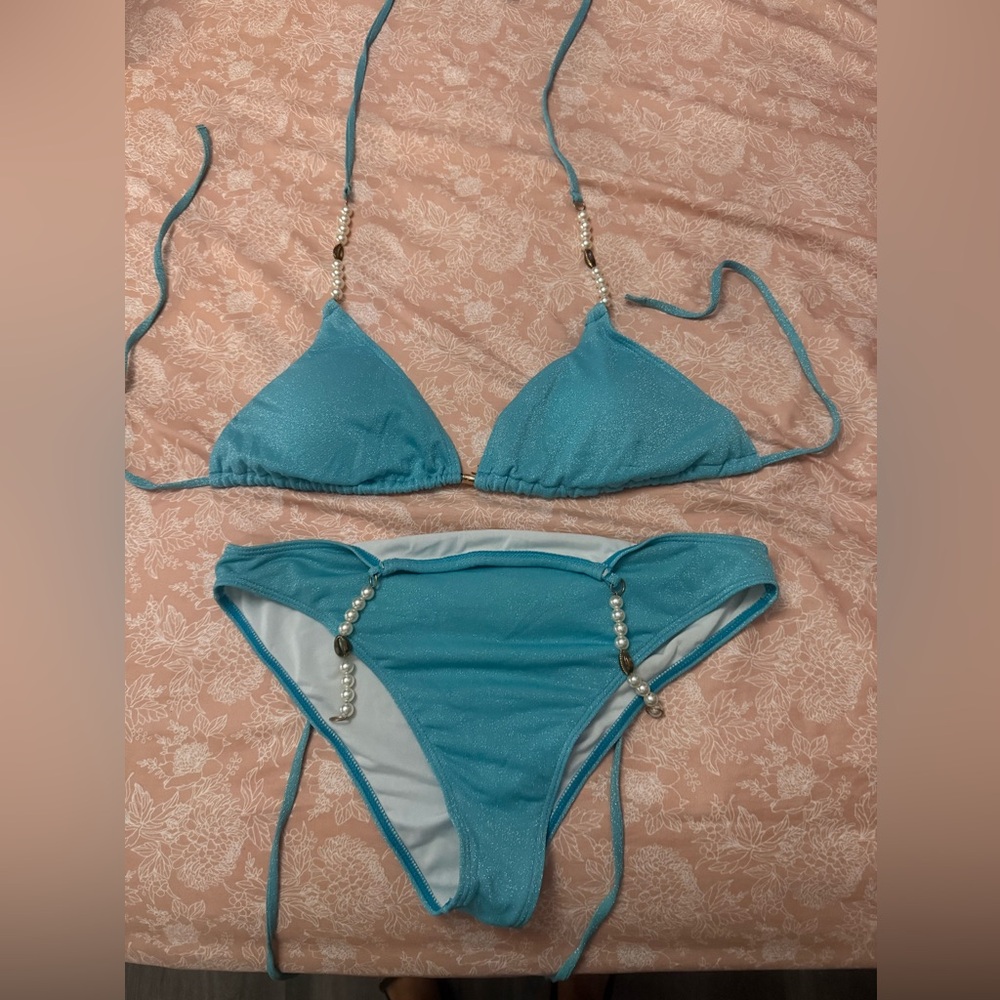 Blue Beaded Bikini Set